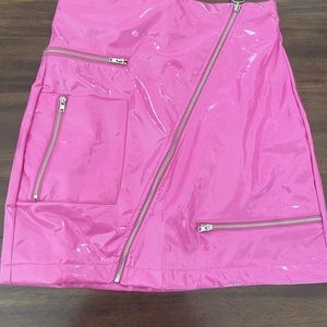 Pink patent leather vinyl skirt with zipper detail Dolls Kill
